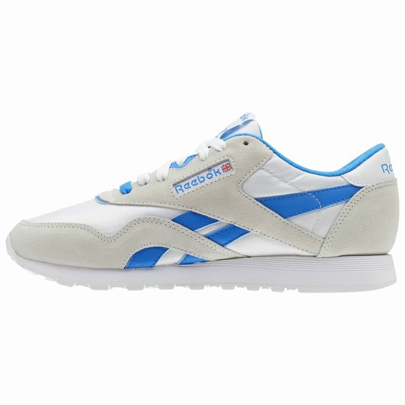 Tenisi Reebok Classic Nylon Dama Albi/Albastri Romania UK2570TN